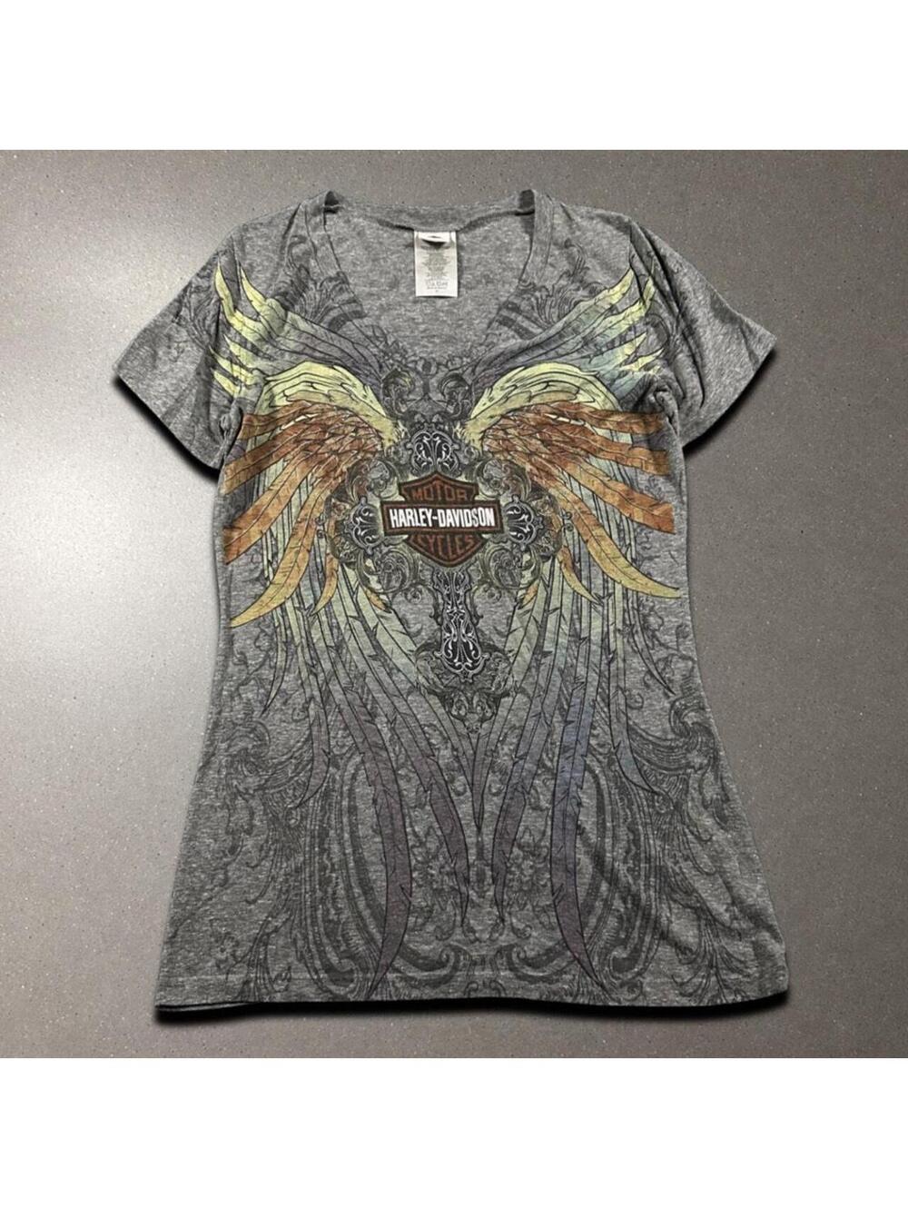 Women’s Y2K Grunge Harley Davidson Wings Graphic Shirt - Women's Medium!